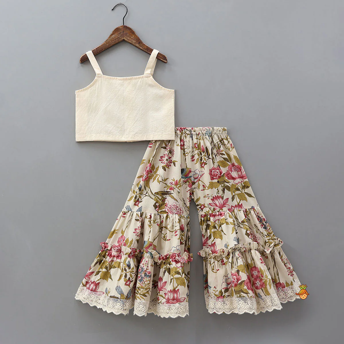 Strappy Adorable Top With Floral Printed Jacket And Sharara - Image 3