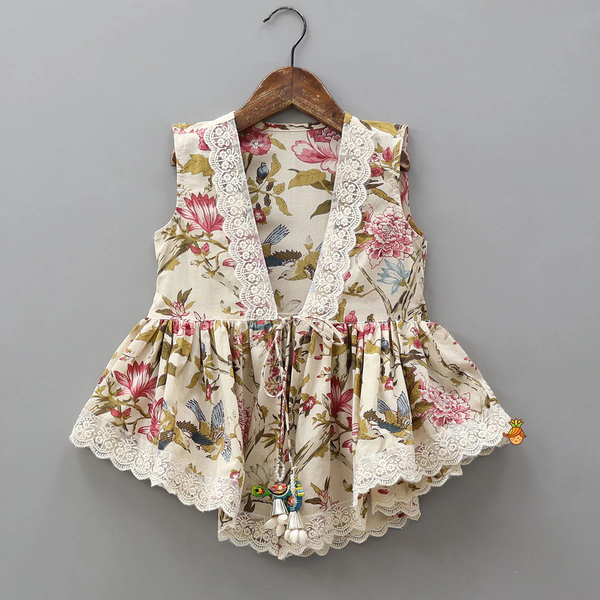 Strappy Adorable Top With Floral Printed Jacket And Sharara - Image 6