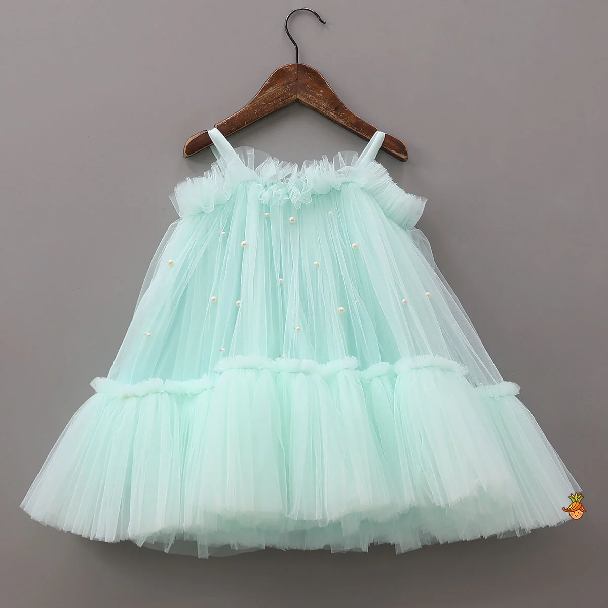 Stunning Aqua-Themed Embroidered Dress With Hair Tie - Image 2