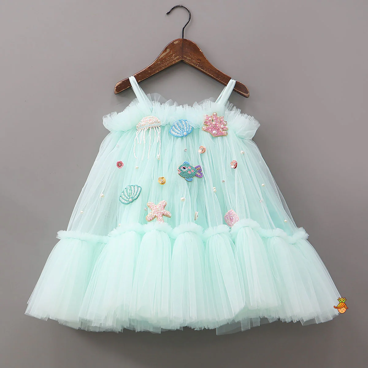 Stunning Aqua-Themed Embroidered Dress With Hair Tie - Image 3