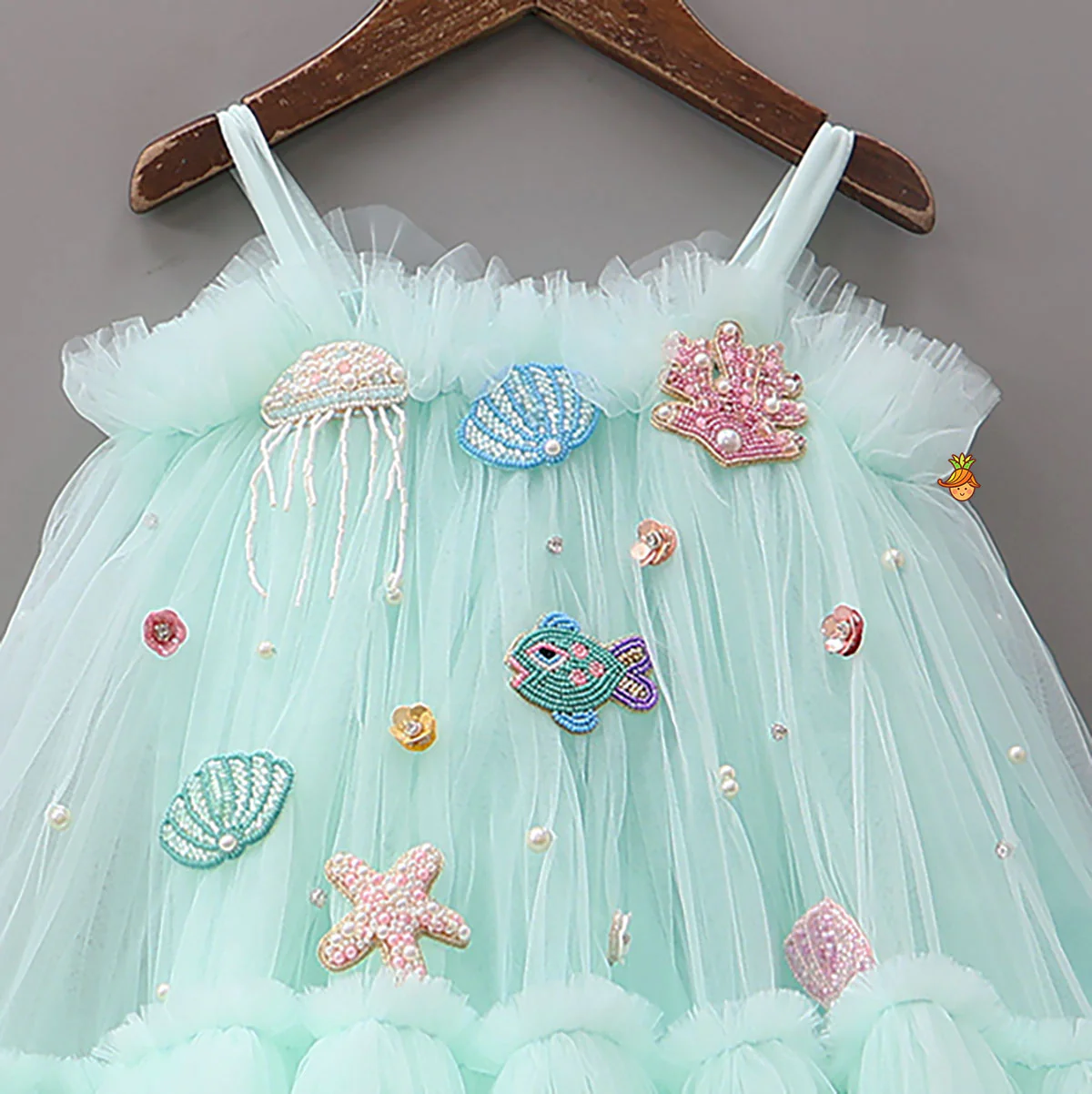 Stunning Aqua-Themed Embroidered Dress With Hair Tie - Image 4