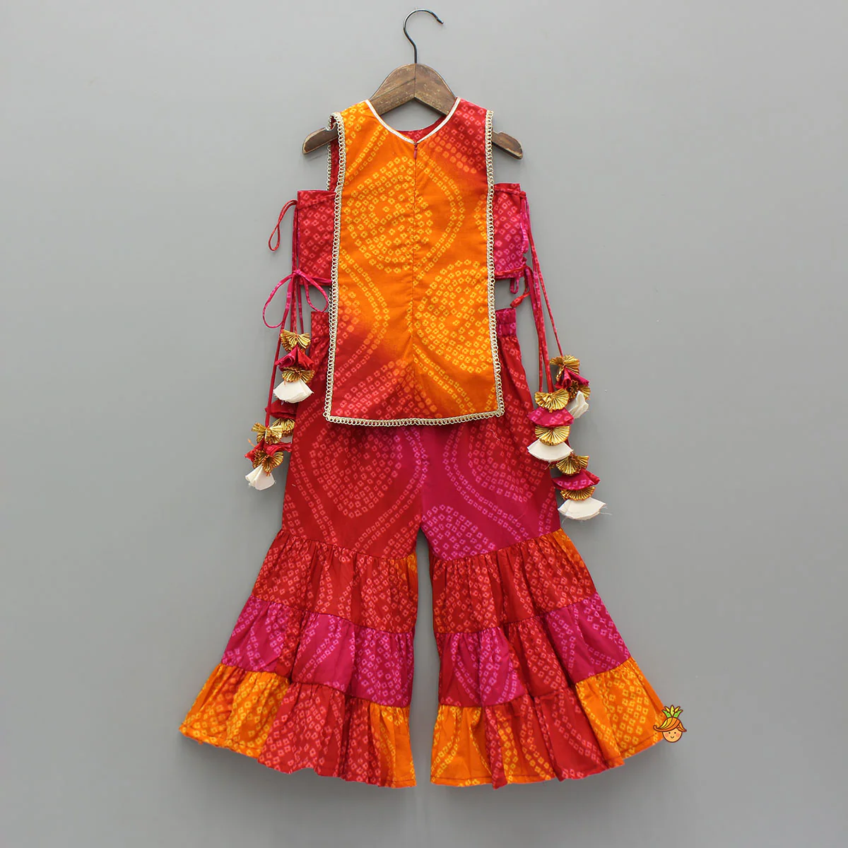 Stunning Bandhani Printed Embellished Top With Sharara And Dupatta - Image 2