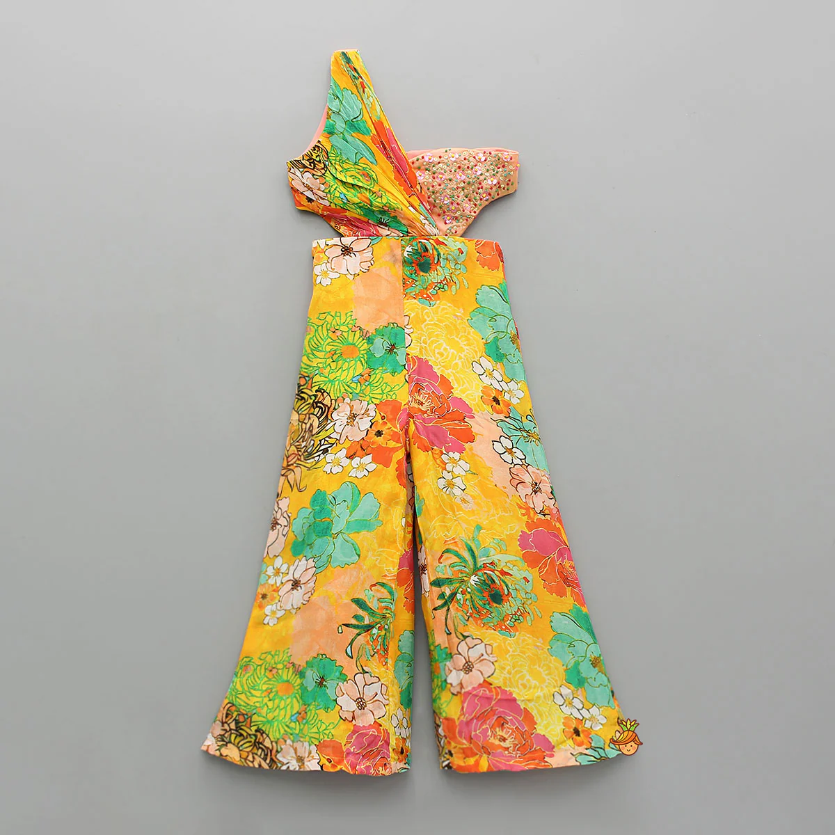 Stunning Floral Printed Bead Detailed One Shoulder Jumpsuit