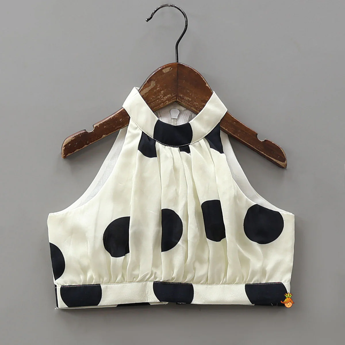 Stunning Halter Neck Polka Dot Printed Top With Matching Layered Skirt - Image 3