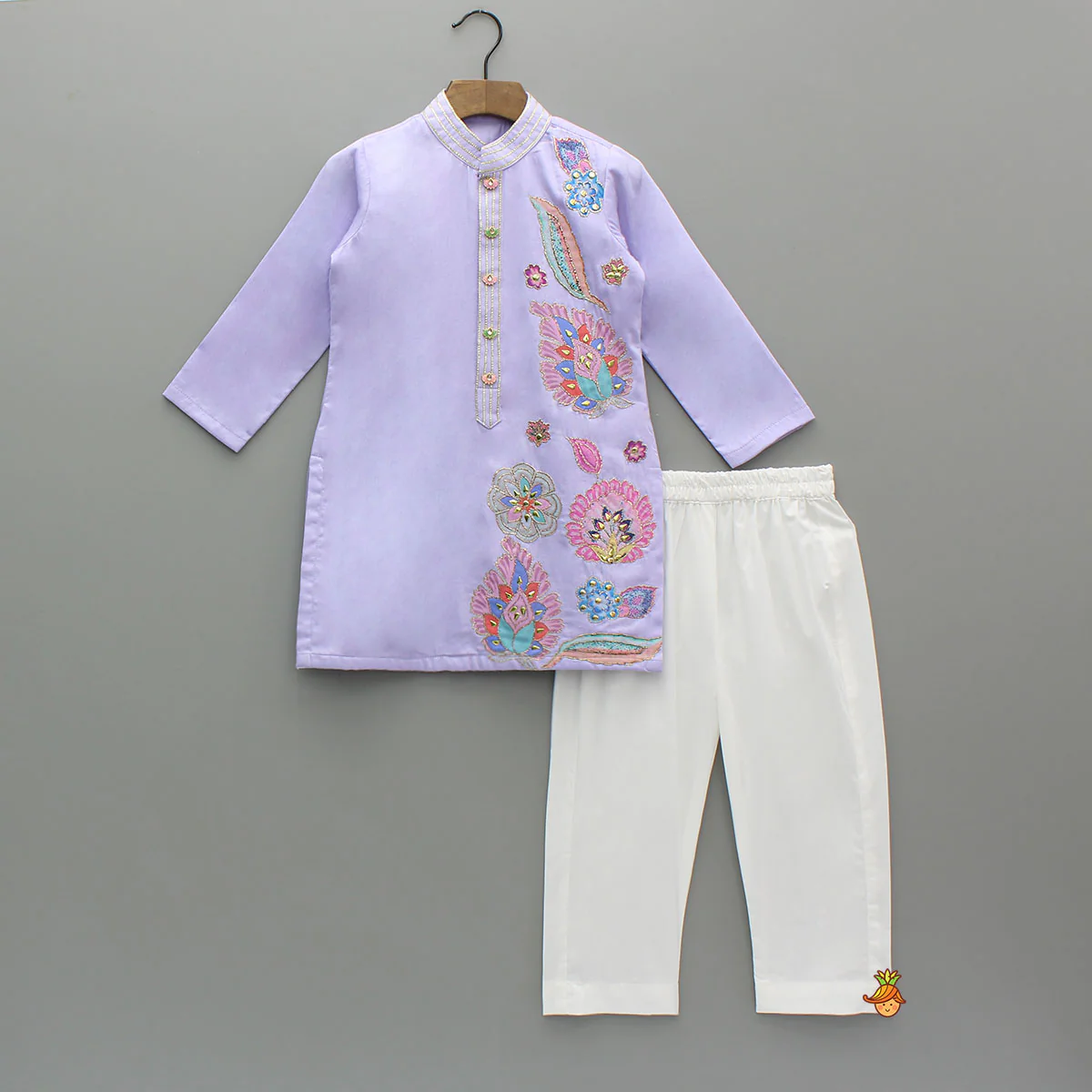 Stunning Multicolour Floral Embroidered Kurta With Pyjama