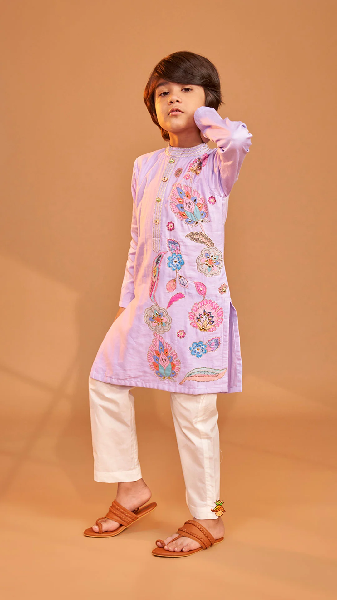 Stunning Multicolour Floral Embroidered Kurta With Pyjama - Image 2