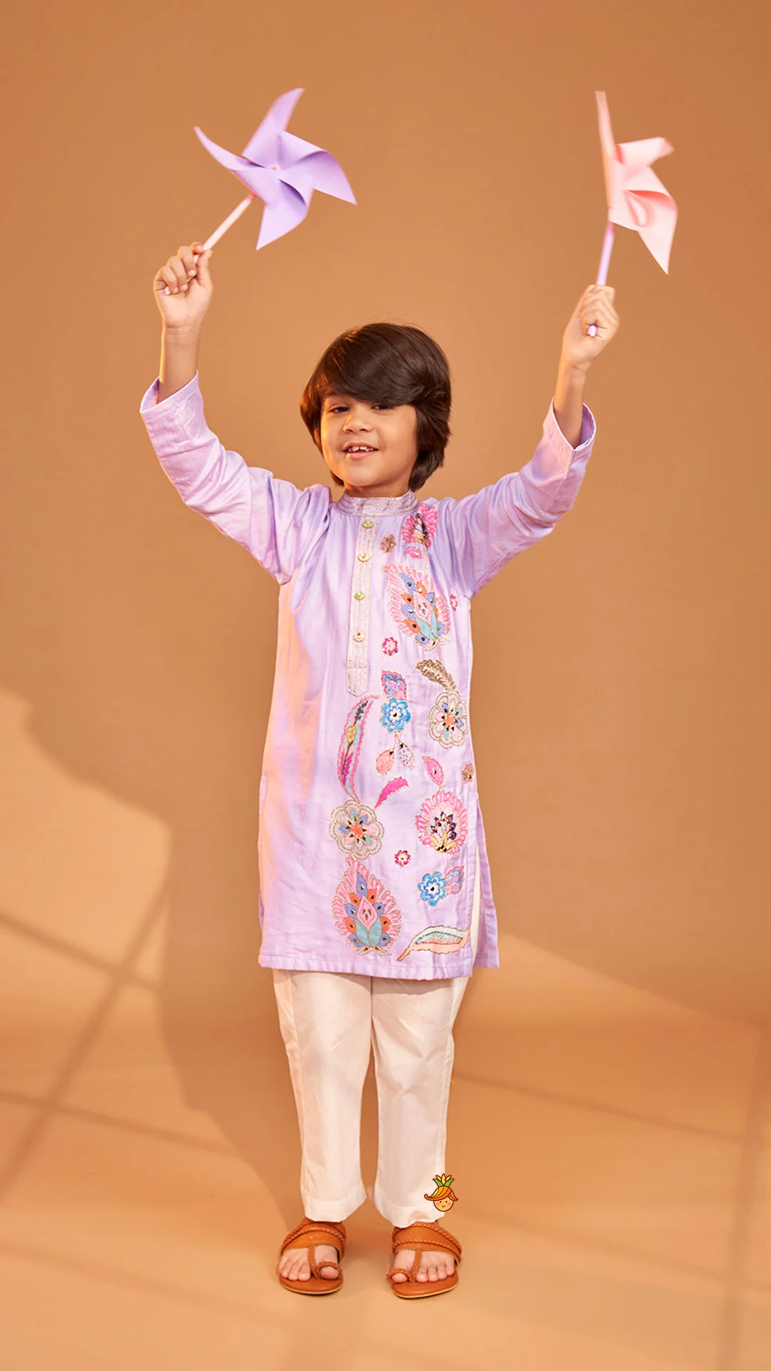 Stunning Multicolour Floral Embroidered Kurta With Pyjama - Image 3