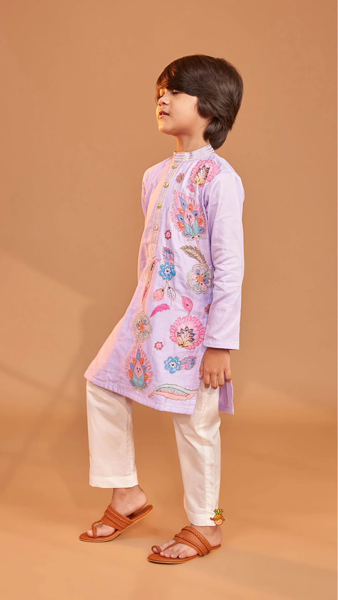 Stunning Multicolour Floral Embroidered Kurta With Pyjama - Image 4