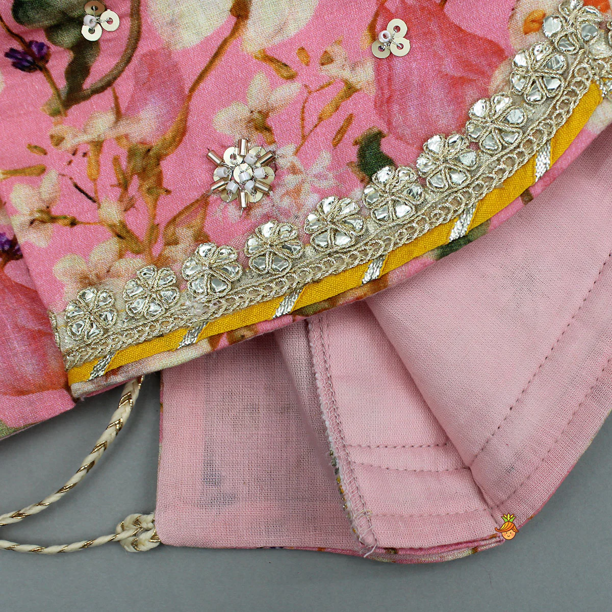 Stunning Pink Floral Printed Top With Embroidered Lehenga And Dupatta - Image 9