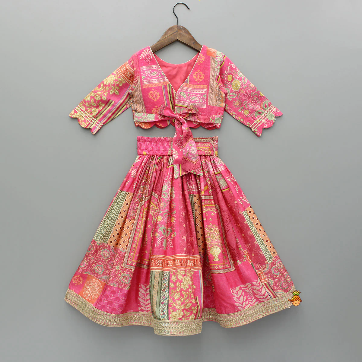 Stunning Pink Raw Silk Scalloped Top And Pearly Tassels Enhanced Lehenga - Image 2