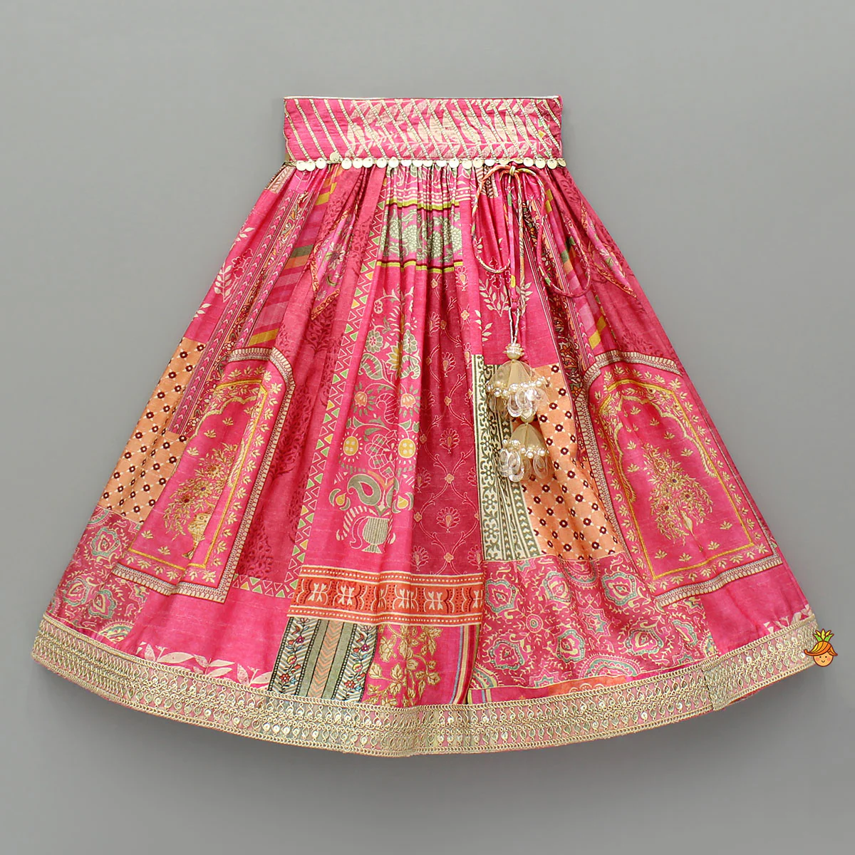 Stunning Pink Raw Silk Scalloped Top And Pearly Tassels Enhanced Lehenga - Image 4