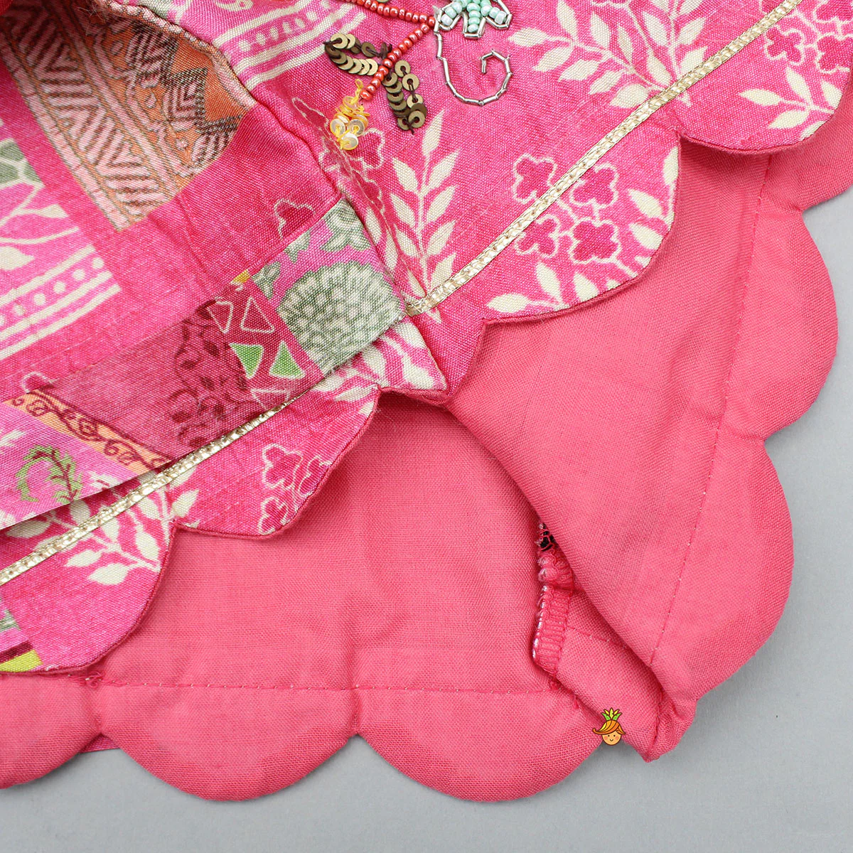 Stunning Pink Raw Silk Scalloped Top And Pearly Tassels Enhanced Lehenga - Image 5