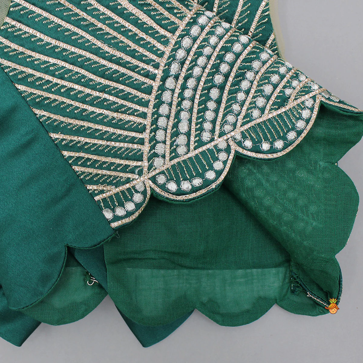 Stunning Scalloped Hem Green Top And Lehenga - Image 9