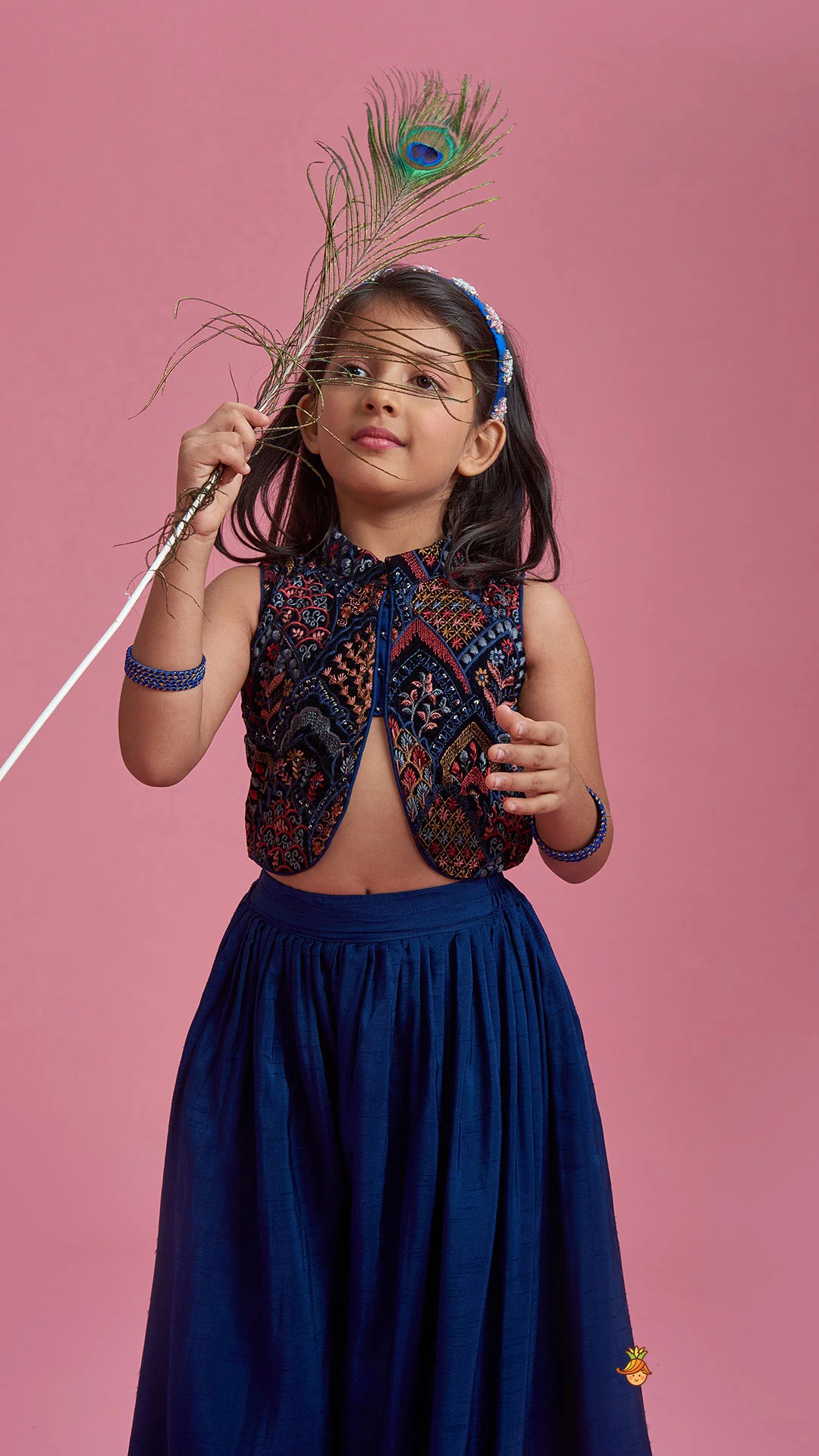 Stylish Cut Out Thread Embroidered Velvet Blue Top And Flared Palazzo - Image 5