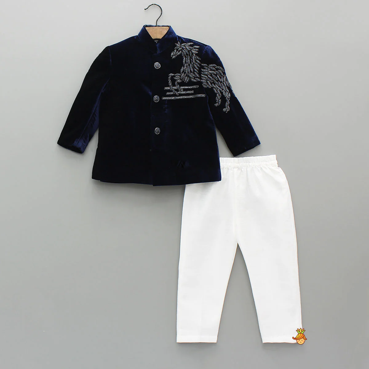 Stylish Embroidered Velvet Sherwani With Pyjama