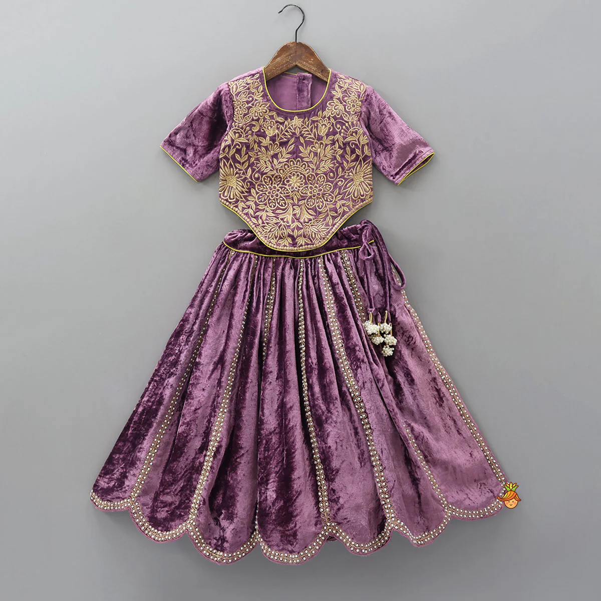 Charming Stylish Embroidered Velvet Top With Matching Lehenga