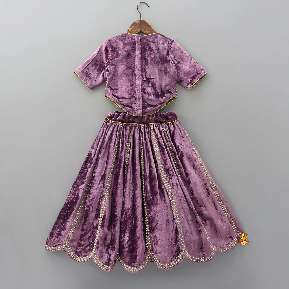 Charming Stylish Embroidered Velvet Top With Matching Lehenga - Image 2