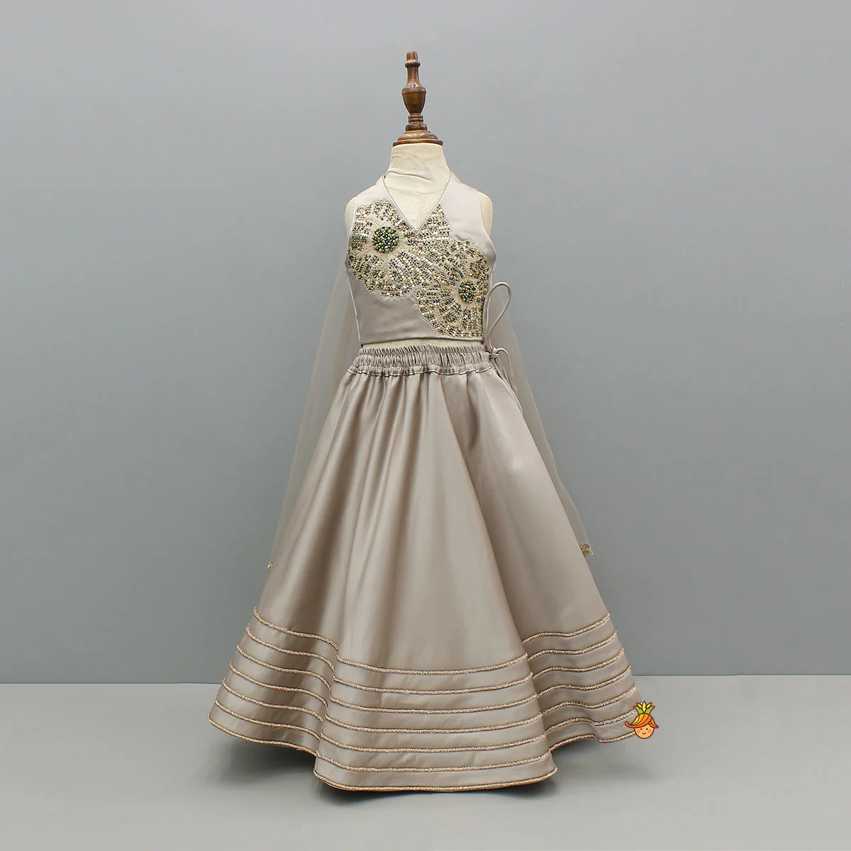 Stylish Halter Neck Cape Top And Lehenga