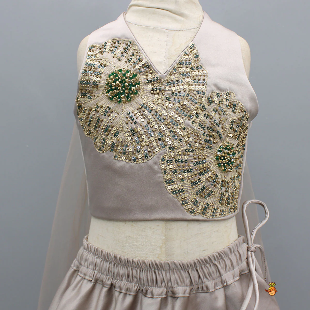 Stylish Halter Neck Cape Top And Lehenga - Image 3