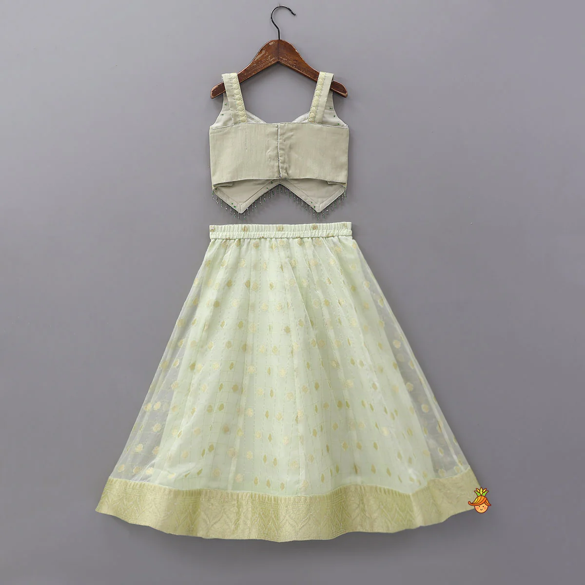 Stylish Hem Top With Checks Work Organza Lehenga - Image 2