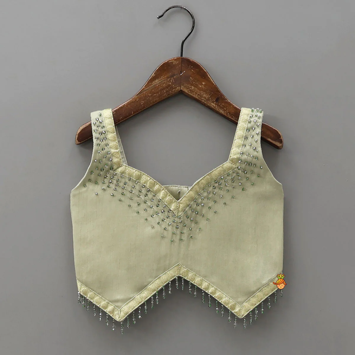 Stylish Hem Top With Checks Work Organza Lehenga - Image 3