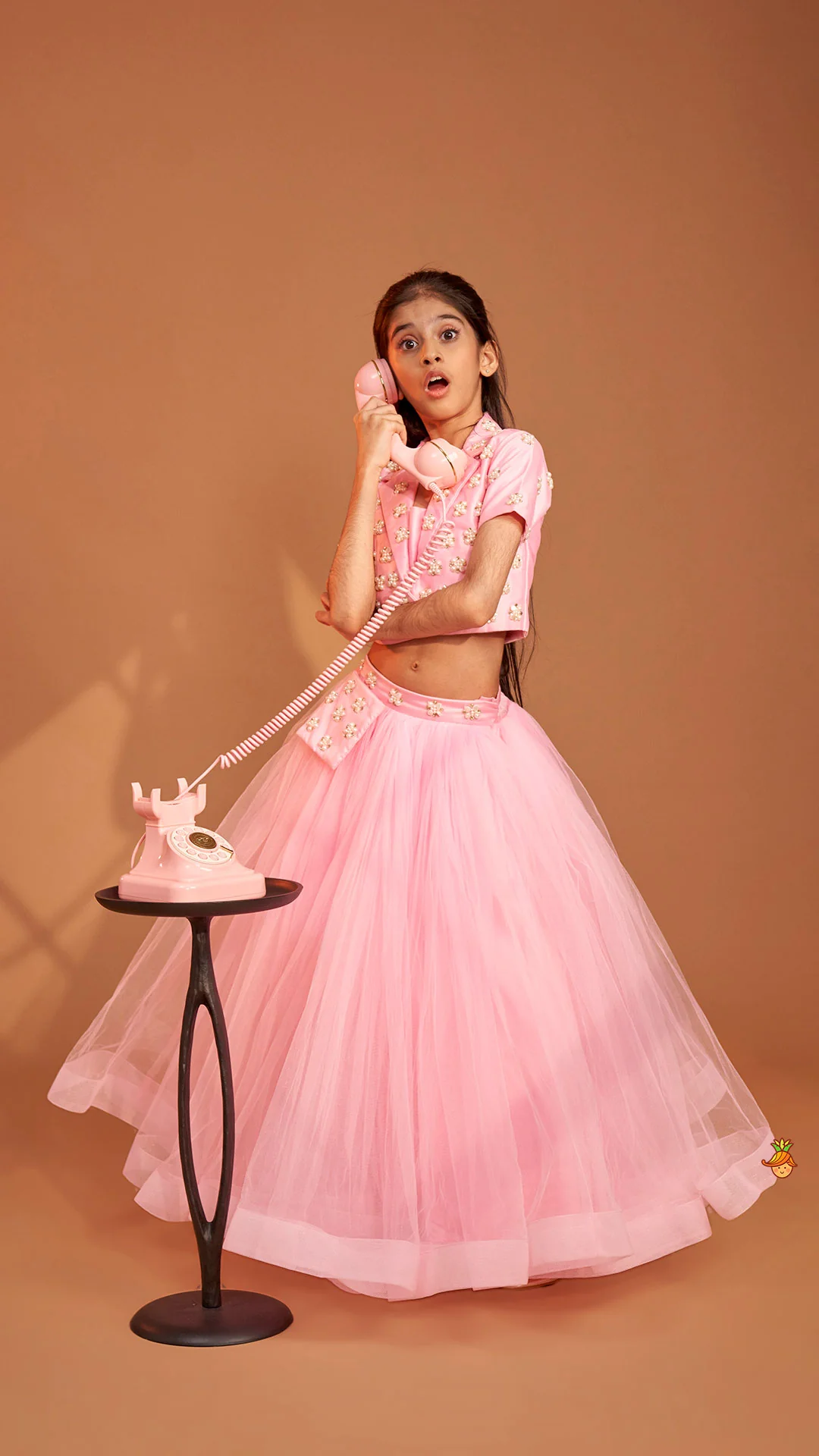 Stylish Pink Crop Blazer Style Top With Flared Lehenga - Image 4