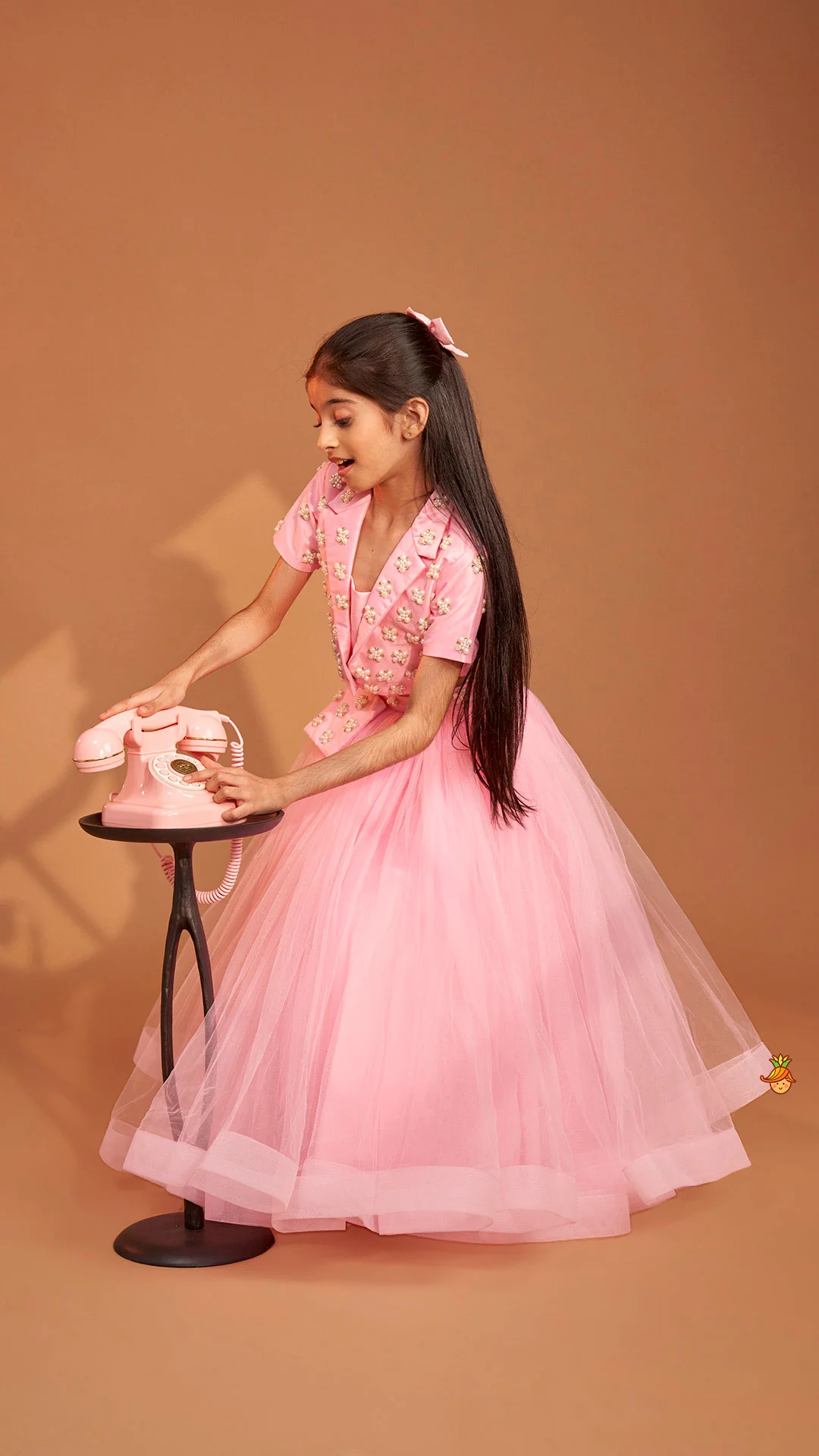 Stylish Pink Crop Blazer Style Top With Flared Lehenga - Image 6