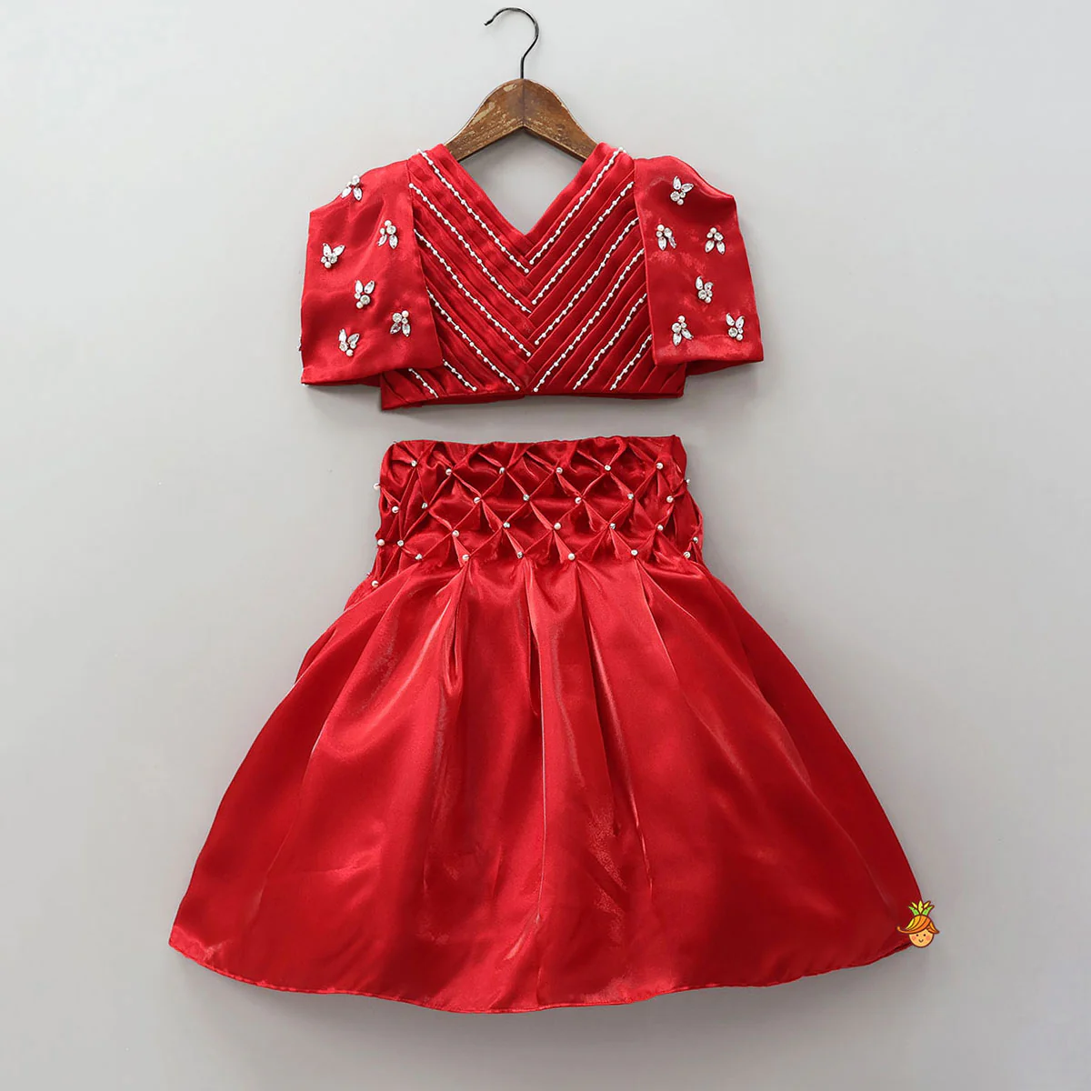 Stylish Sheen Top With Checks-Design Lehenga