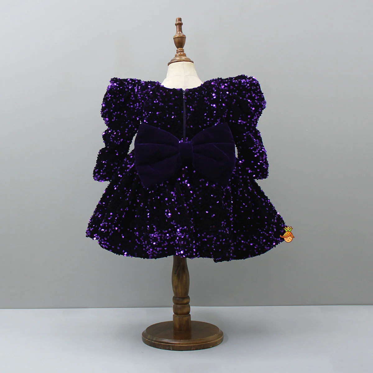 Stylish Sleeves Exquisite Purple Dress With Head Band - Image 2