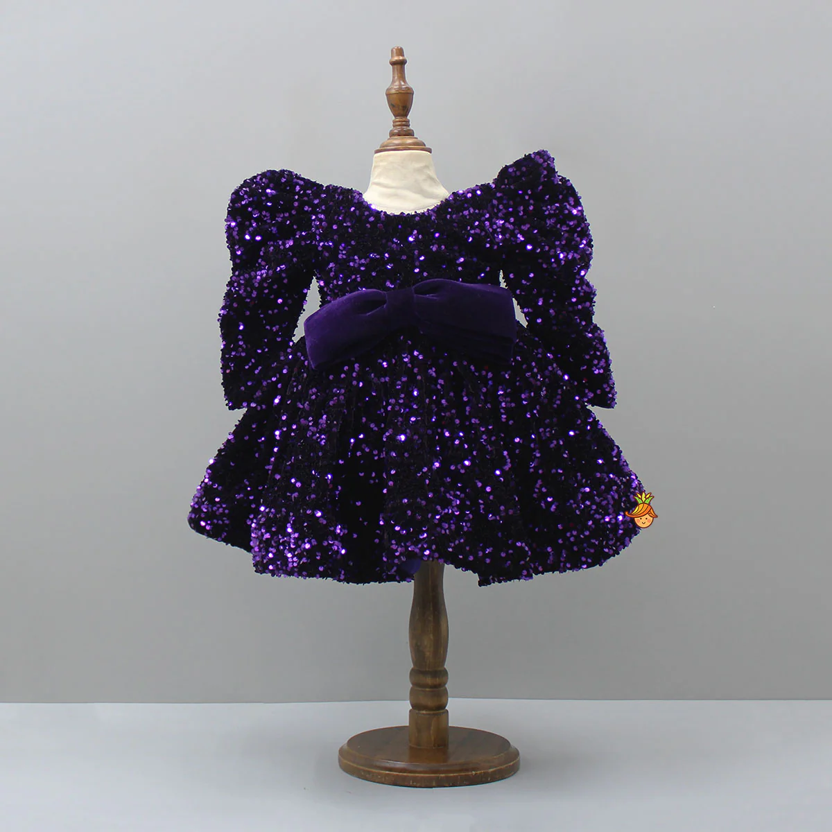 Stylish Sleeves Exquisite Purple Dress With Head Band - Image 3