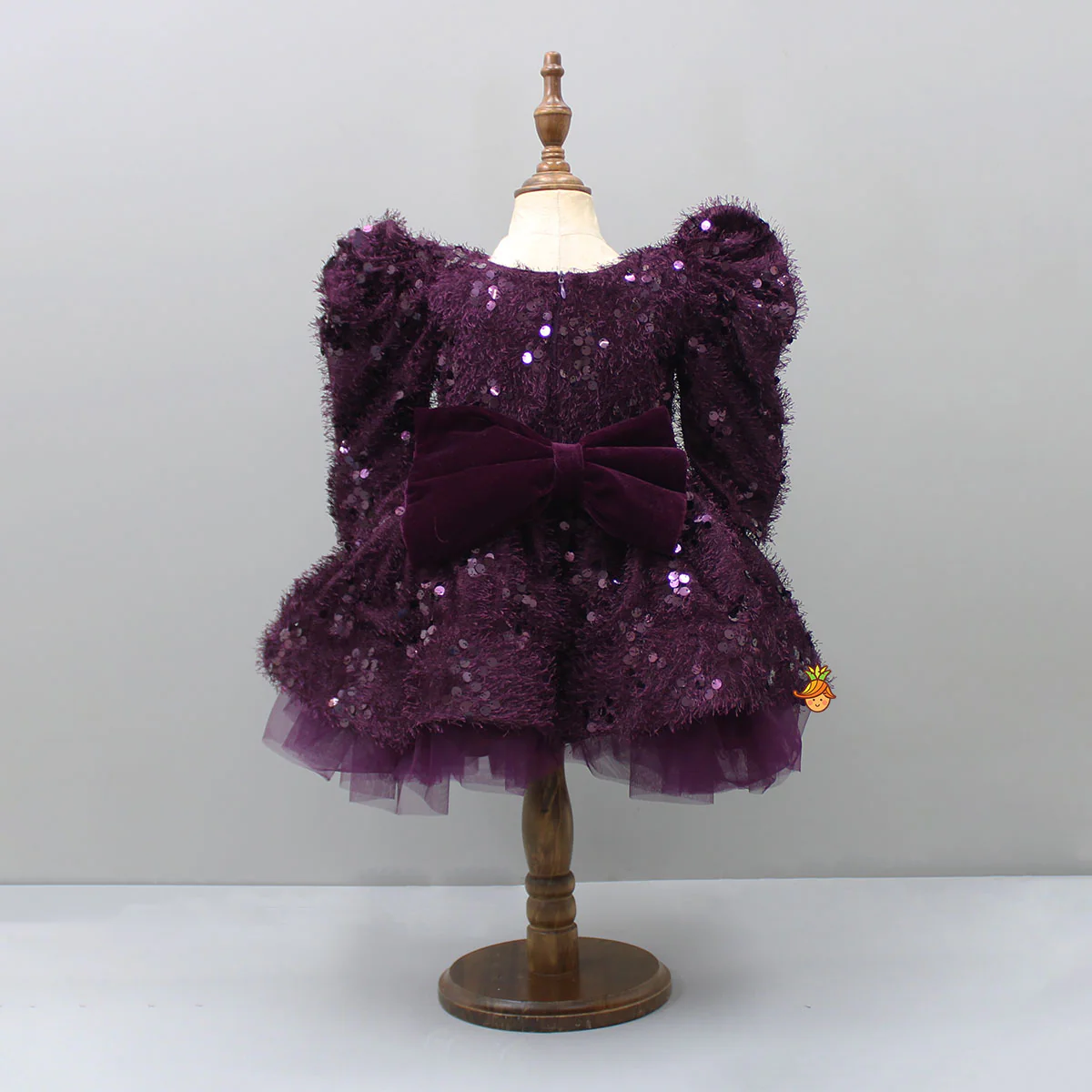 Stylish Sleeves Exquisite Wine Dress With Hair Clip - Image 2