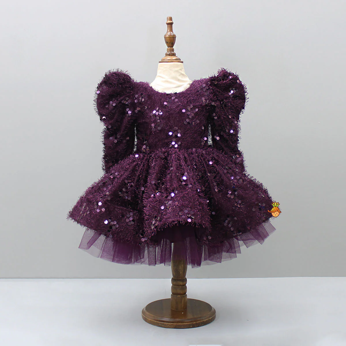 Stylish Sleeves Exquisite Wine Dress With Hair Clip - Image 3