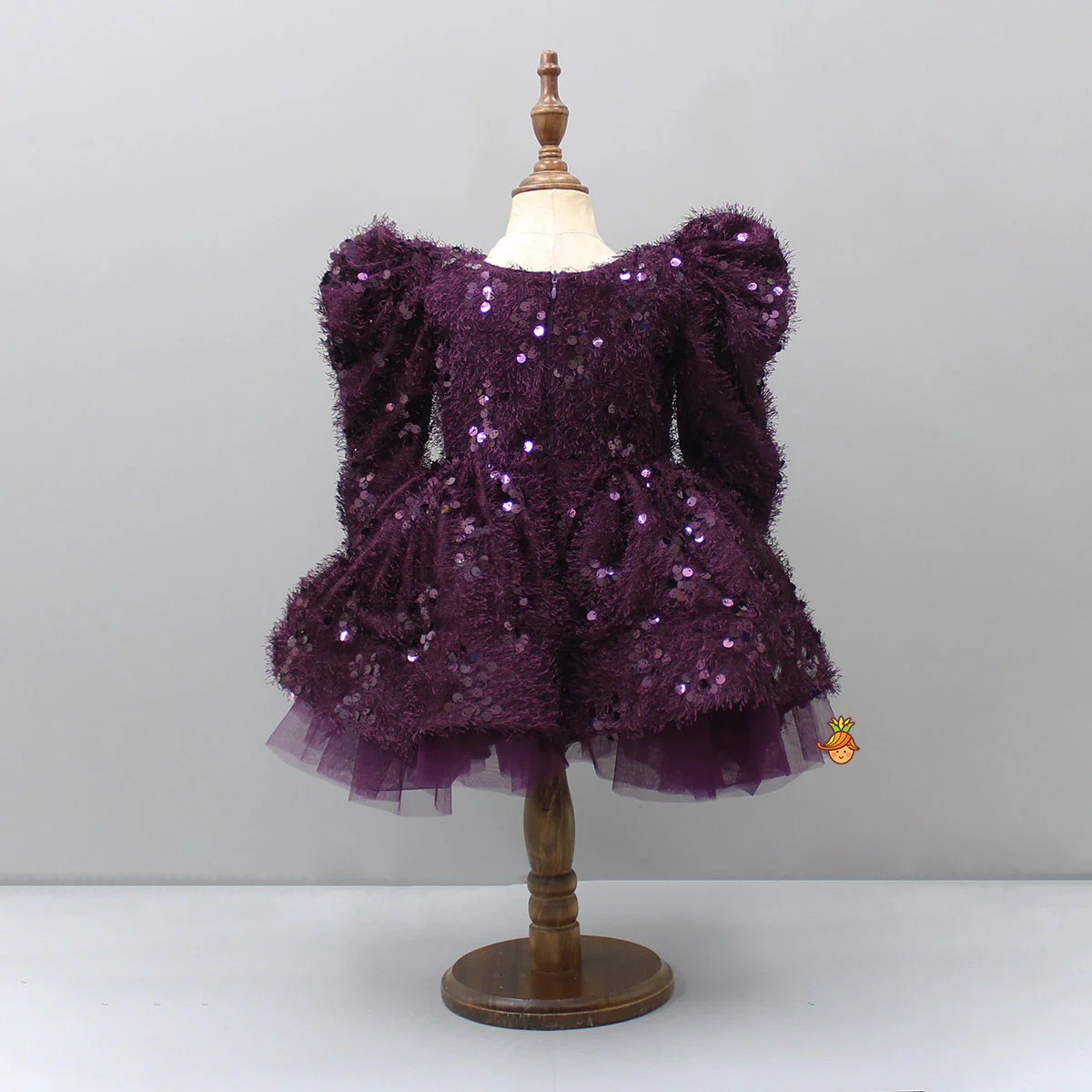 Stylish Sleeves Exquisite Wine Dress With Hair Clip - Image 4