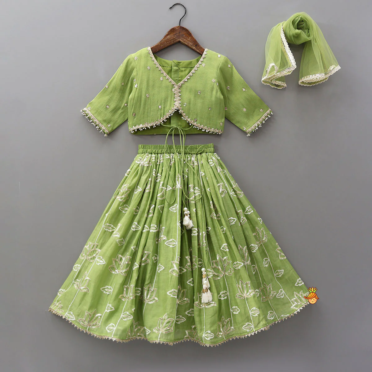 Stylish Top With Sequined Lehenga And Matching Dupatta