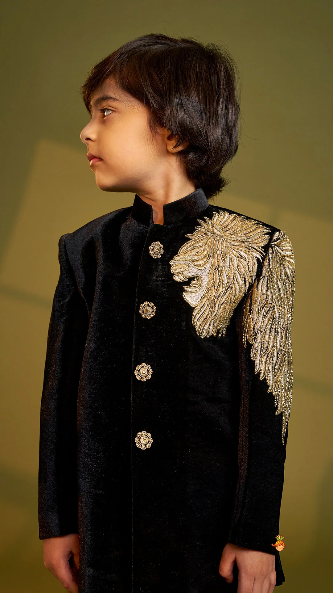 Stylish Zari Embroidered Velvet Sherwani With Pyjama - Image 4