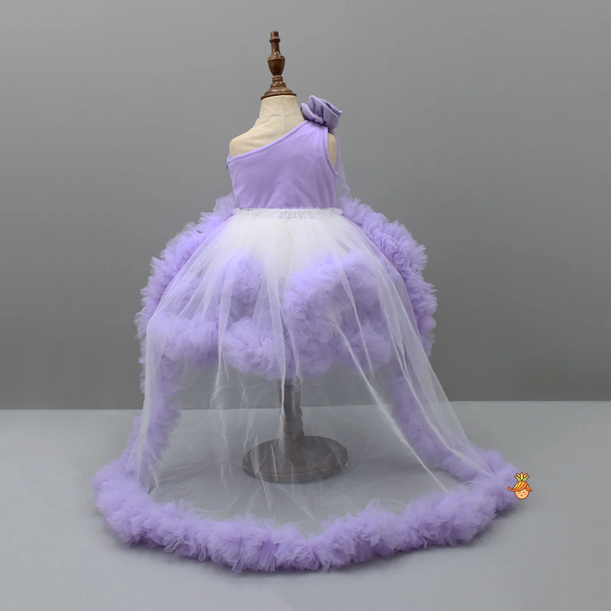 Swirl Flower Adorned One Shoulder Lavender Dress With Detachable Trail - Image 2
