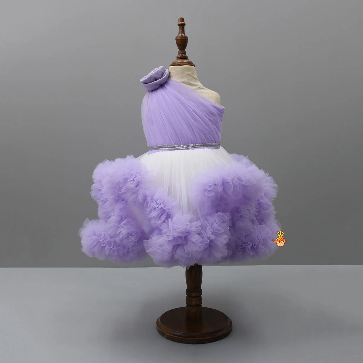 Swirl Flower Adorned One Shoulder Lavender Dress With Detachable Trail - Image 3
