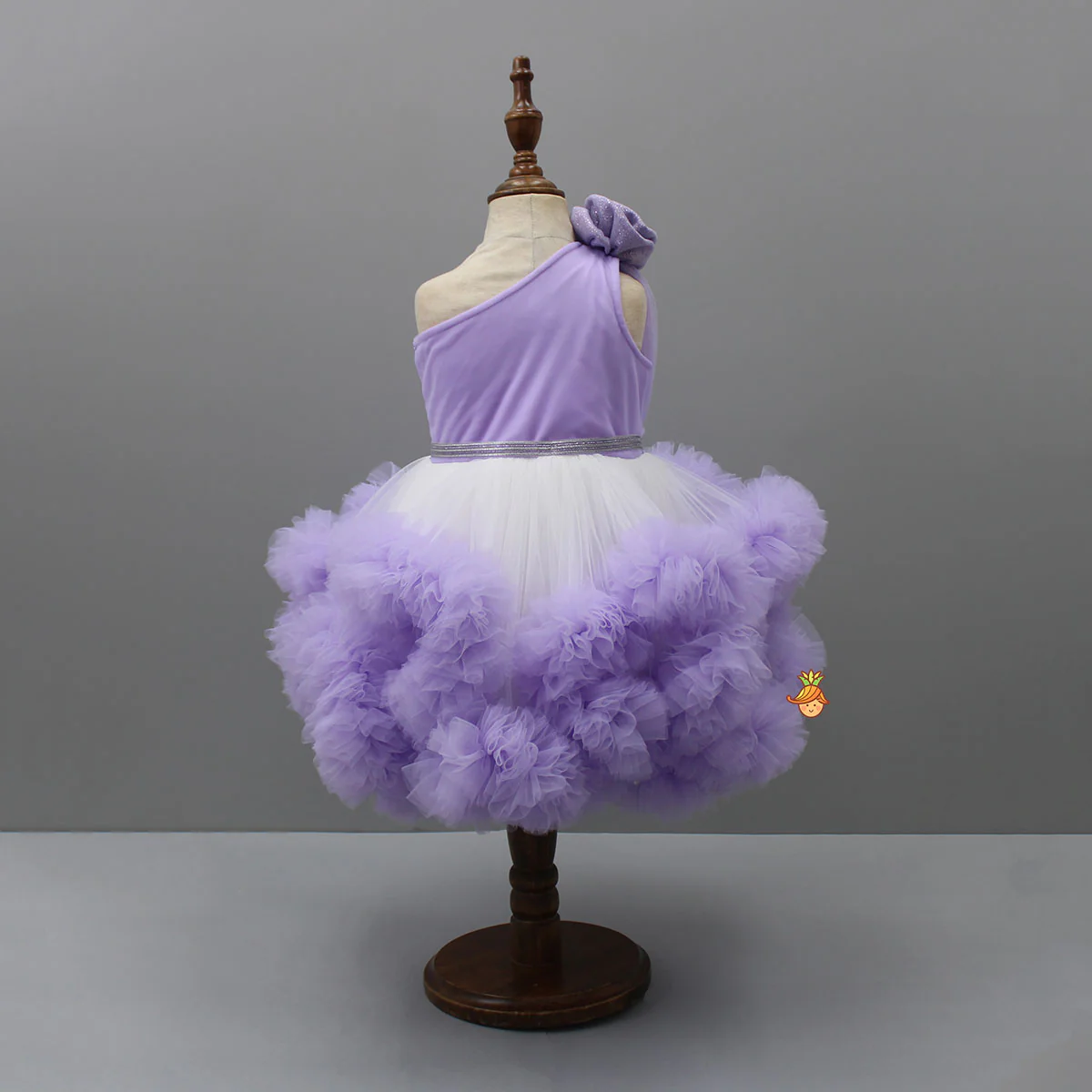 Swirl Flower Adorned One Shoulder Lavender Dress With Detachable Trail - Image 4
