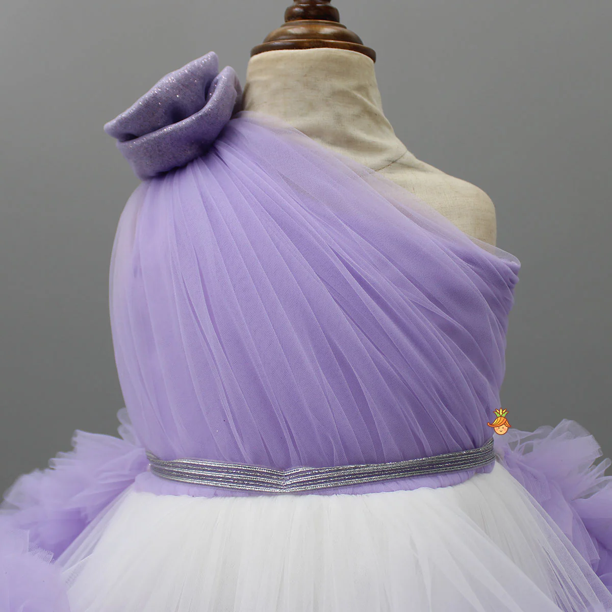 Swirl Flower Adorned One Shoulder Lavender Dress With Detachable Trail - Image 5