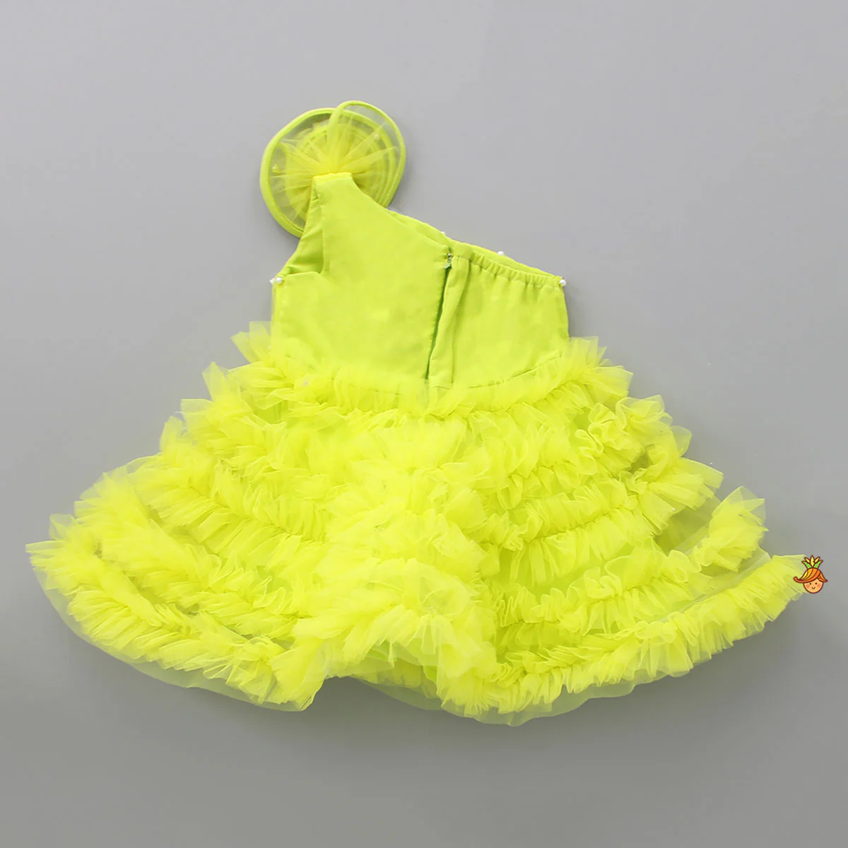 Swirl Frilled One Shoulder Lime Green Dress - Image 2