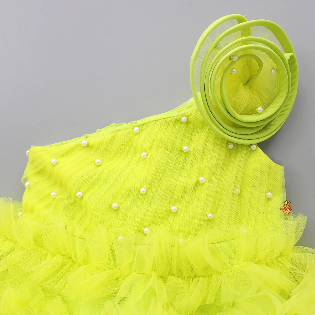 Swirl Frilled One Shoulder Lime Green Dress - Image 3