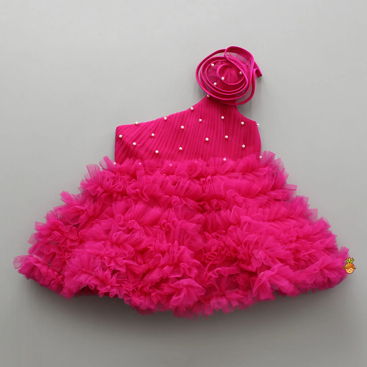 Swirl One Shoulder Frilled Dress