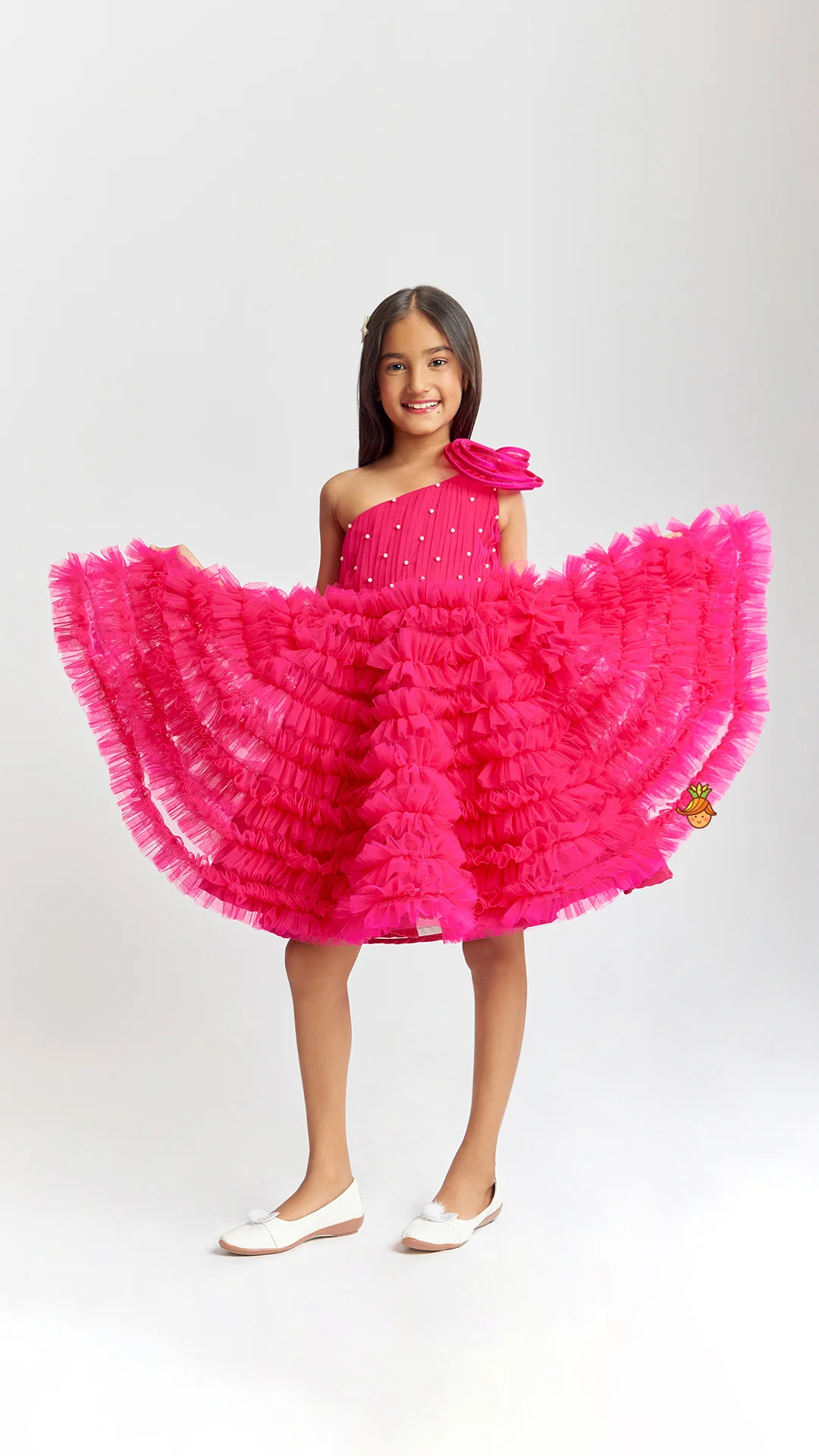 Swirl One Shoulder Frilled Dress - Image 3