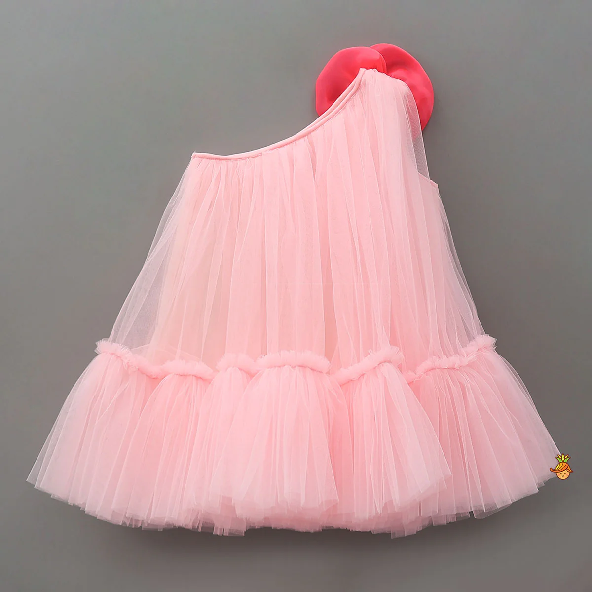Swirled Flower Enhanced Pink One Shoulder Dress With Hair Band - Image 2