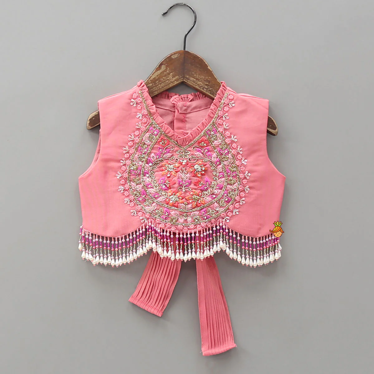 Tassel Detailed Shimmery Crop Top And Layered Lehenga - Image 3