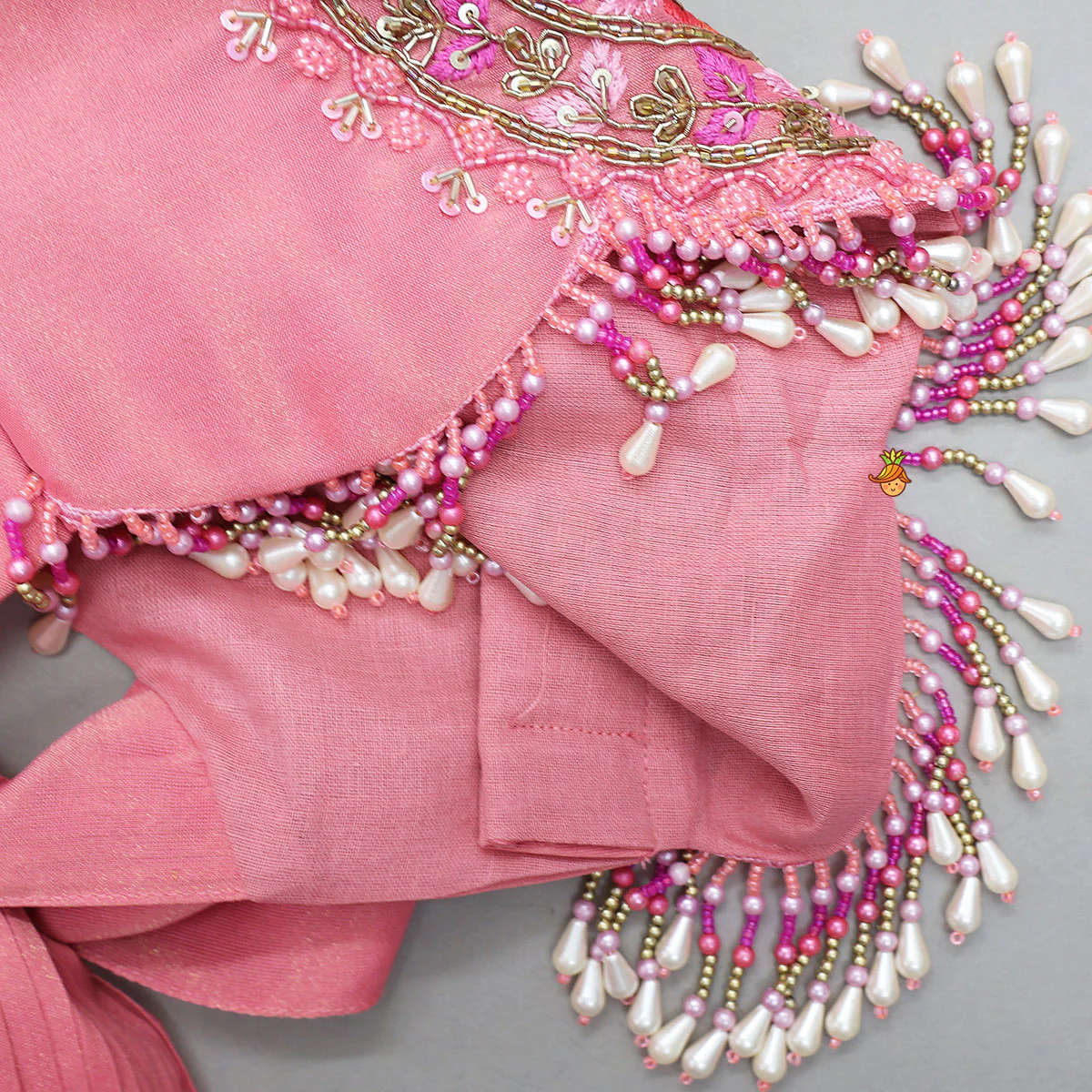 Tassel Detailed Shimmery Crop Top And Layered Lehenga - Image 5