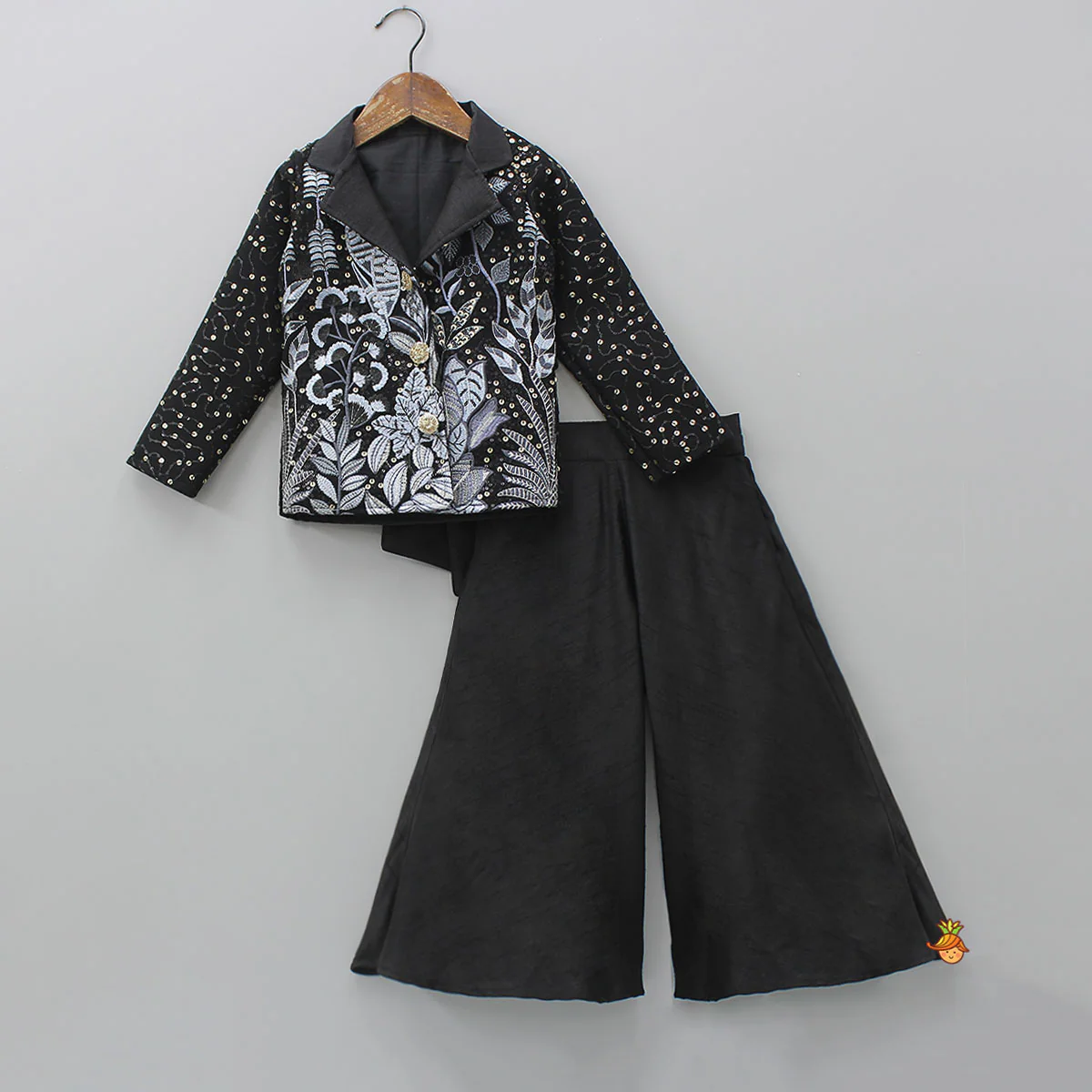 Thread And Sequins Embroidered Jacket-Style Top With Palazzo