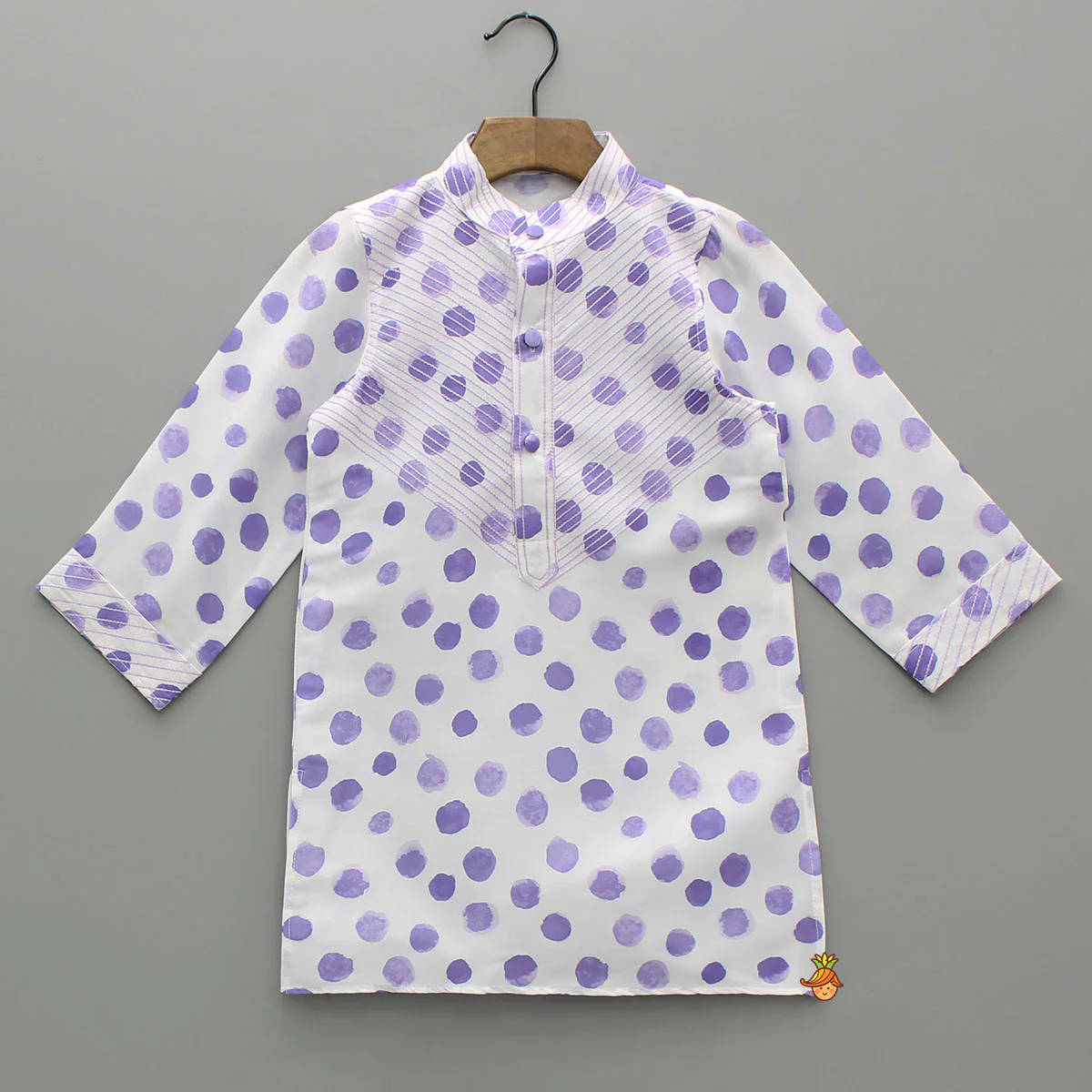 Thread Detailed Polka Dot Kurta With Dhoti - Image 3