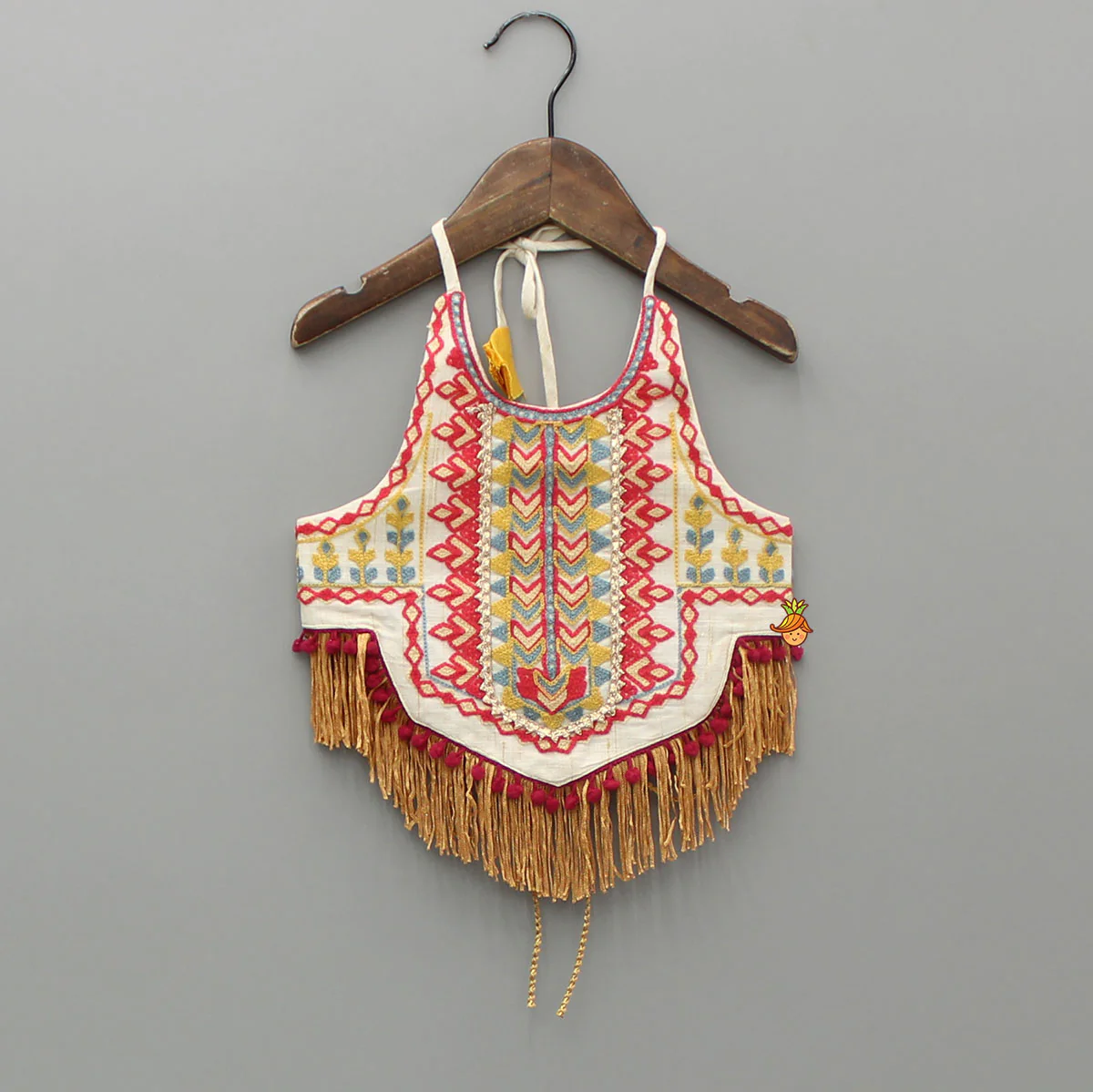 Thread Embroidered Halter Neck Top And Off White Lehenga - Image 3
