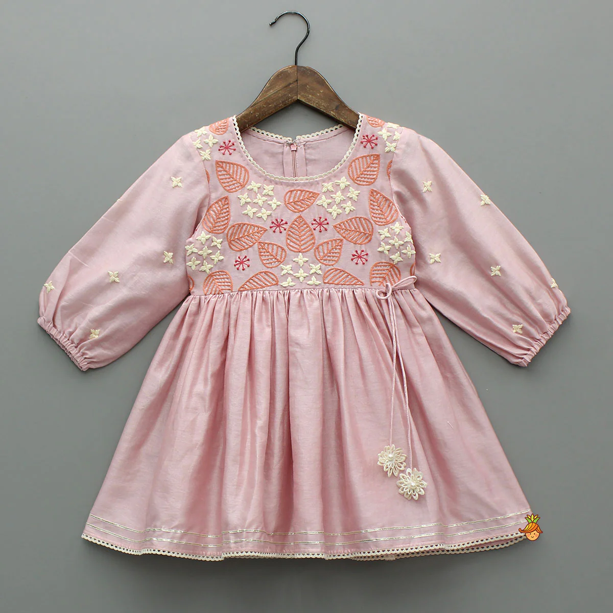 Thread Embroidered Pink Silk Kurti And Pant - Image 3